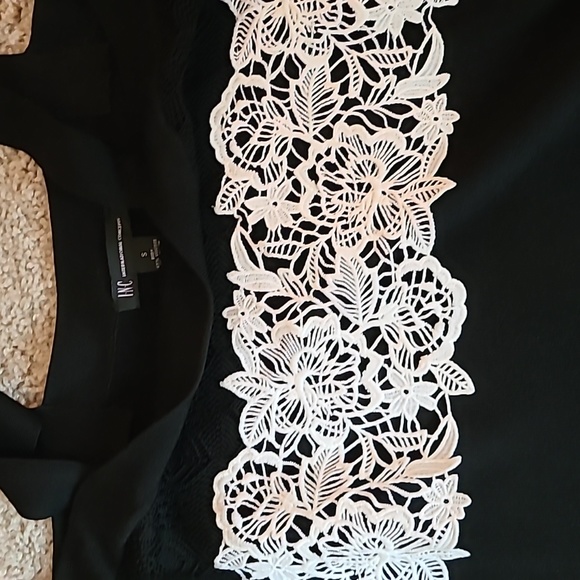 INC International off the Shoulder Sweater. Black with White Embroidery. Sz Smal - Picture 3 of 5